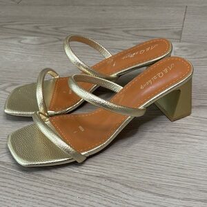 Gold Strappy Block Heel Sandals